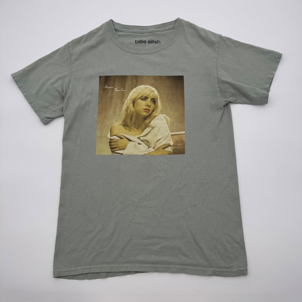 Billie Eilish Happier Than Ever Graphic T-Shirt Sage Green Women Small